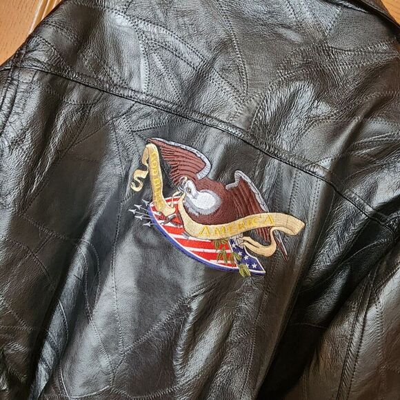 Vintage Motorcycle Leather Jacket with American Flag Patch & Eagle‎ Patch Size M - Picture 9 of 16
